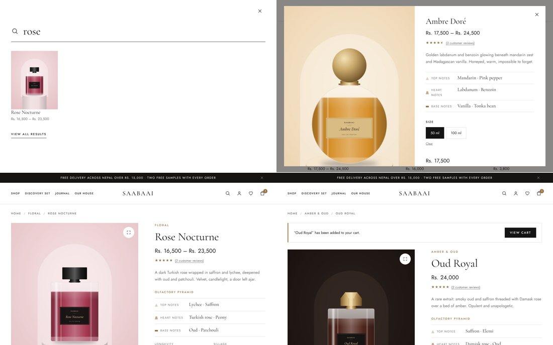 Live search, quick view, bag drawer