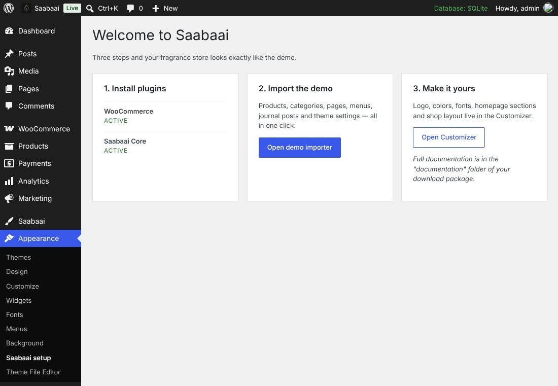 Saabaai setup screen